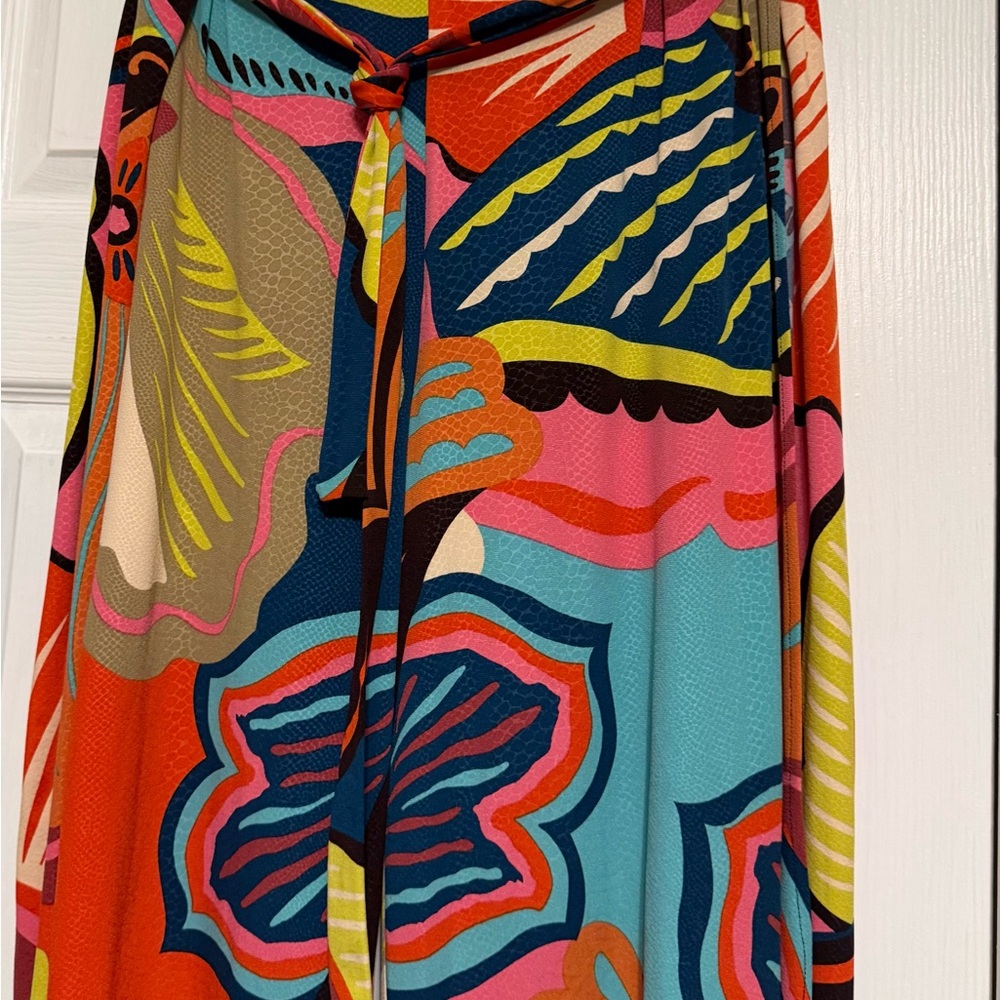 Vibrant Multi-Color Abstract Print with Hight Slit Wide-Leg Pants - Picture 2 of 4